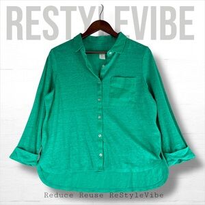 SIGRID OLSEN Women’s Size S Shirt Top Blouse Linen Button Front Close 3/4 Sleeve